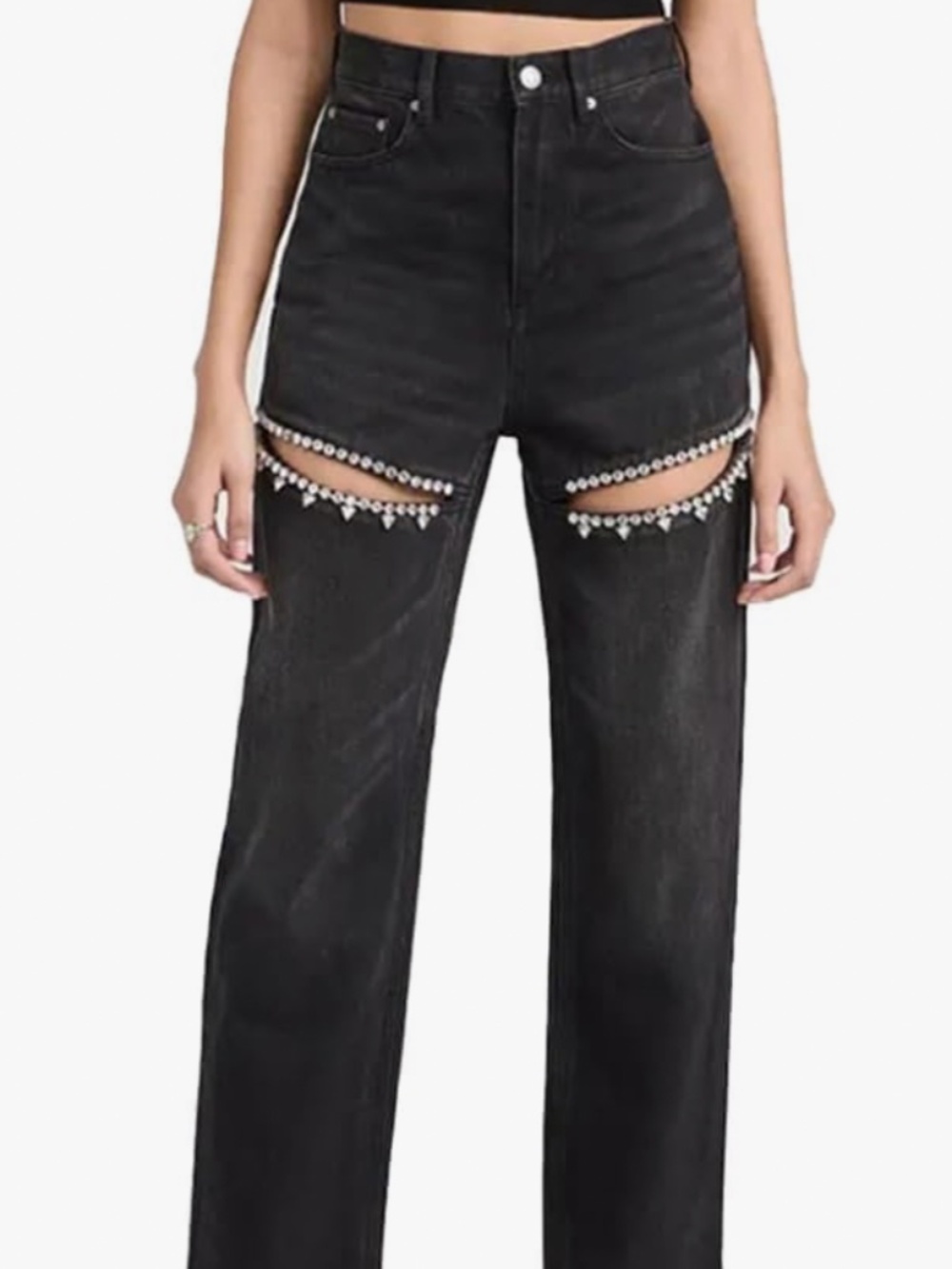 Black cut out thigh with rhinestone jeans